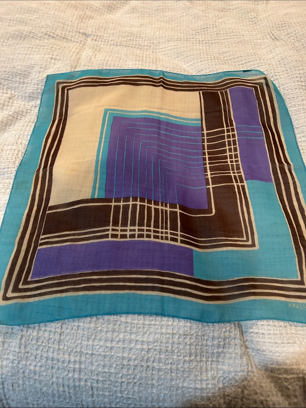Jones New York Turquoise, Purple, Brown Geometric Accent Scarf